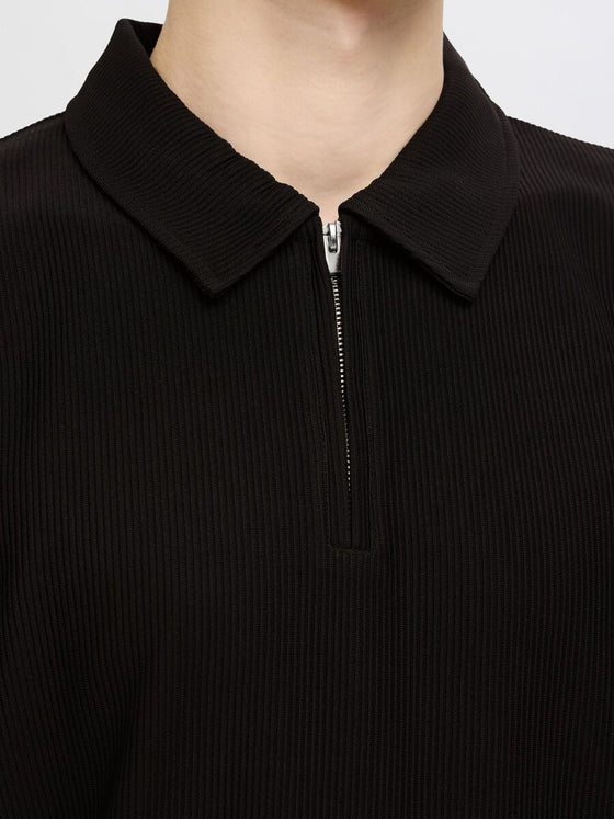 PLISSE 1/2 ZIP POLO BLACK