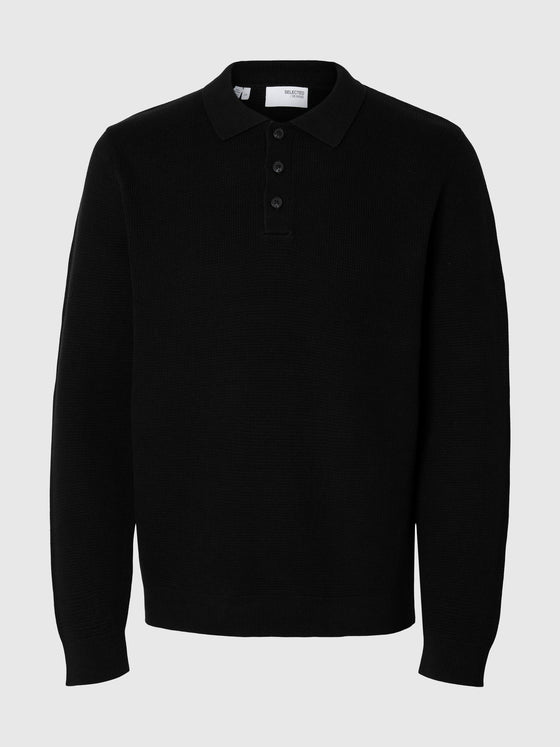 DANE LS KNITTED POLO BLACK