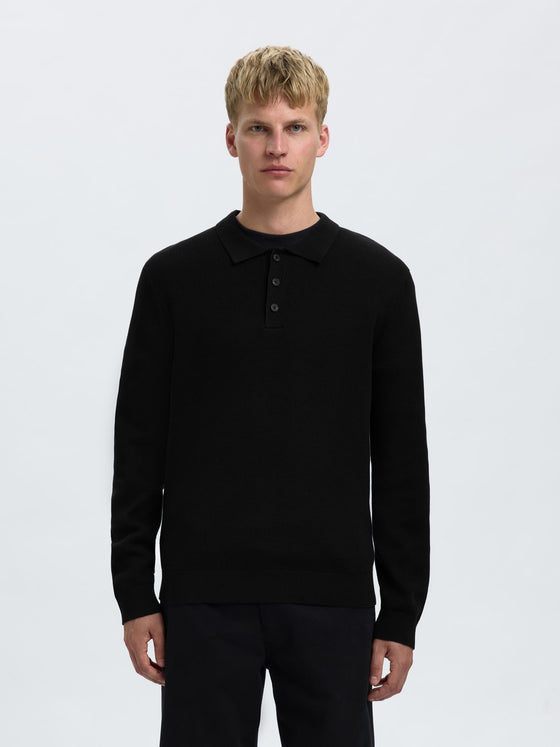 DANE LS KNITTED POLO BLACK