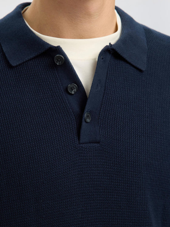 DANE LS KNITTED POLO SKY CAPTAIN