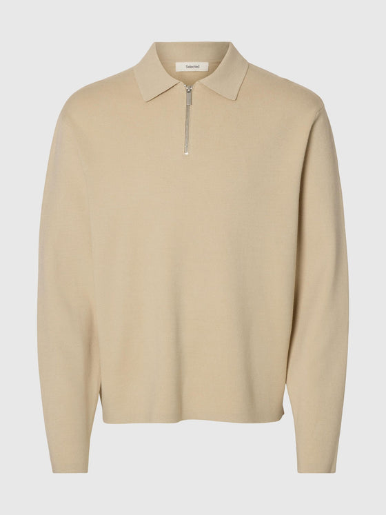 TELLER 1/2 ZIP POLO LS OATMEAL