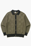 CHECK PANEL CARDIGAN OLIVE