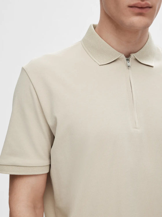 FAVE ZIP COLLAR S/S POLO OATMEAL