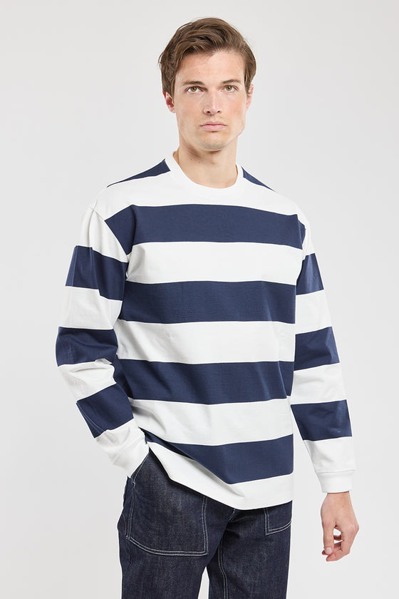 73092 LS SWEAT STRIPE MILK / NAVY (H8V)