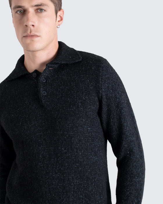 KIER KNIT POLO DARK GREY FLECK