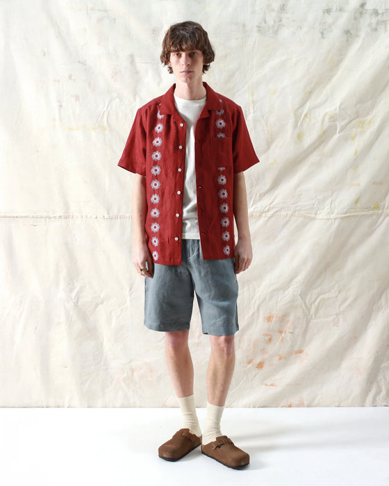 STACHIO SS SHIRT SOL STRIPE DEEP RED LINEN