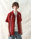 STACHIO SS SHIRT SOL STRIPE DEEP RED LINEN