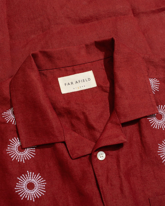 STACHIO SS SHIRT SOL STRIPE DEEP RED LINEN