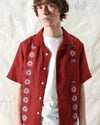 STACHIO SS SHIRT SOL STRIPE DEEP RED LINEN