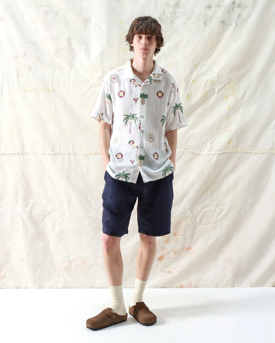 STACHIO SS SHIRT TROPICAL EMB / WHITE