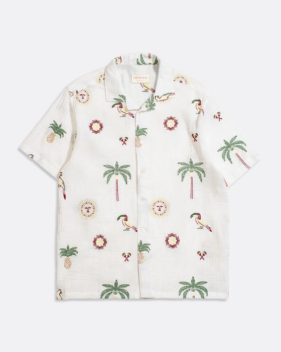 STACHIO SS SHIRT TROPICAL EMB / WHITE