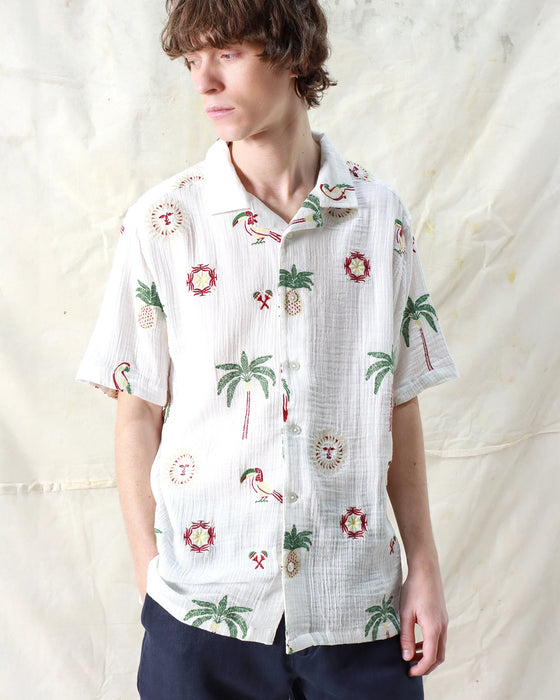 STACHIO SS SHIRT TROPICAL EMB / WHITE