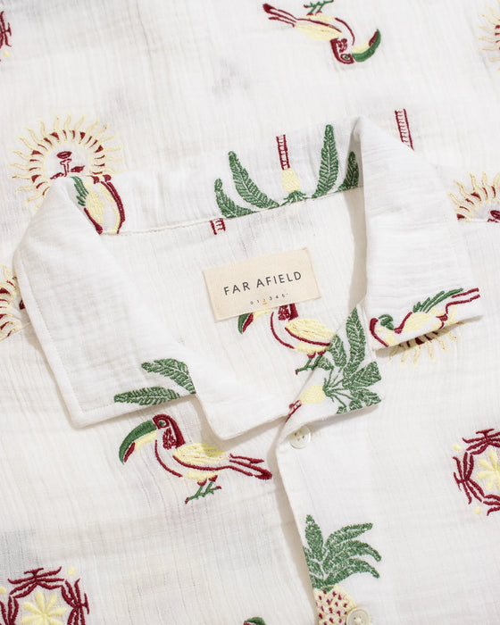 STACHIO SS SHIRT TROPICAL EMB / WHITE