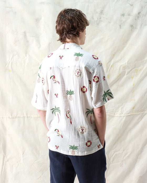 STACHIO SS SHIRT TROPICAL EMB / WHITE