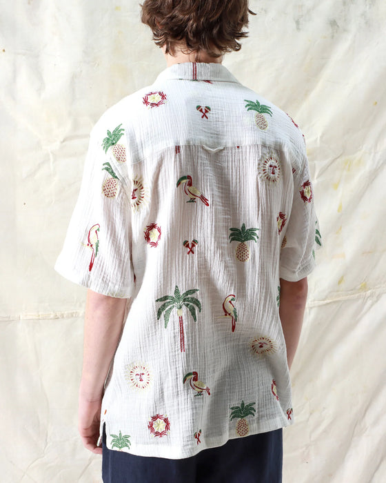 STACHIO SS SHIRT TROPICAL EMB / WHITE