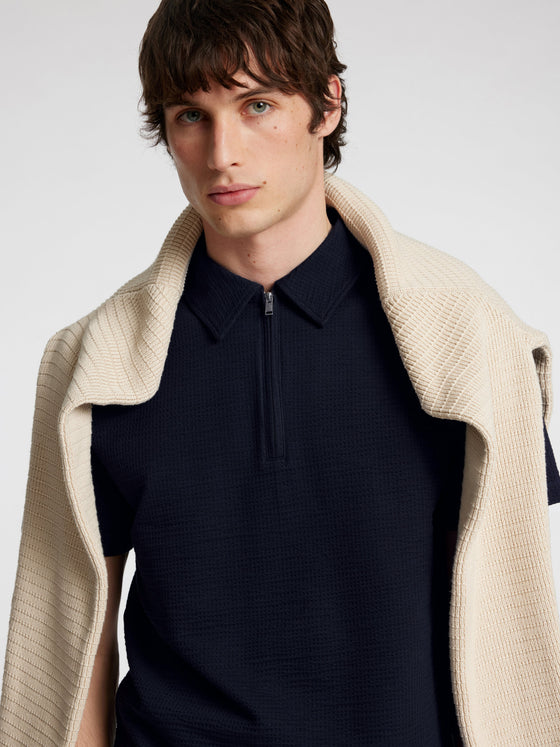 SANDER SEERSUCKER ZIP SS POLO SKY CAPTAIN