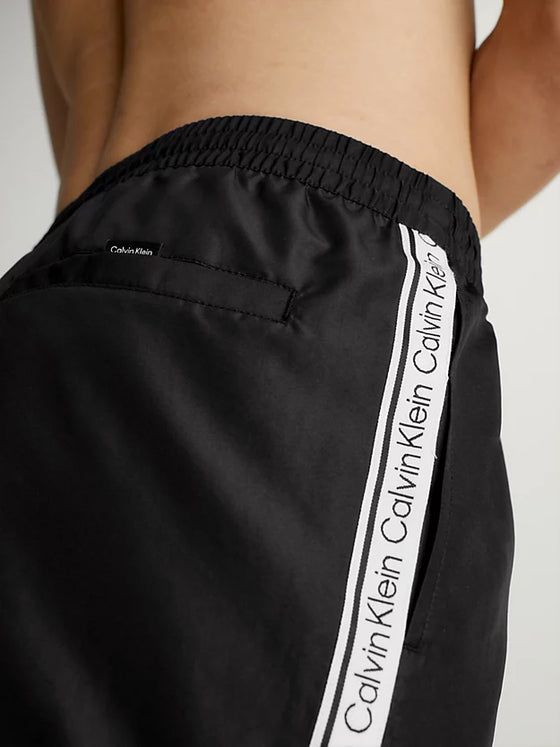 TAPED SIDE SHORT DRAWSTRING SWIM SHORTS BLACK 0811