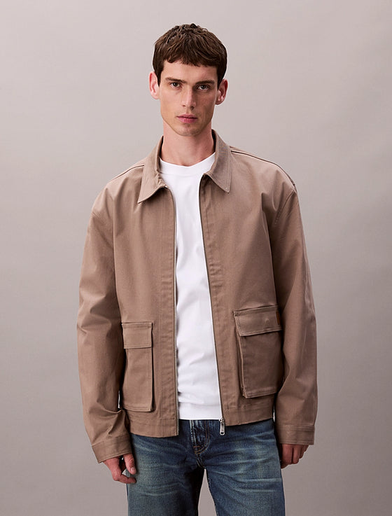 COTTON UTILITY ZIP THROUGH JACKET TAUPE TONE