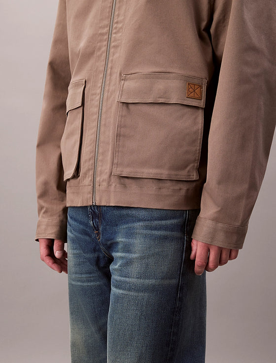 COTTON UTILITY ZIP THROUGH JACKET TAUPE TONE