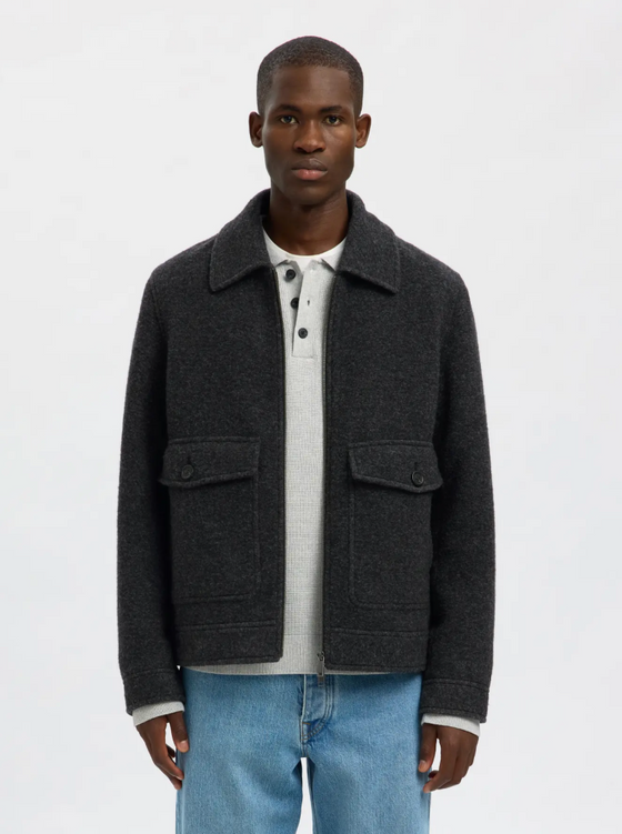 JAKOB WOOL BLEND JACKET DARK GREY MELANGE