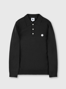  MERINO BLEND LS KNITTED POLO BLACK