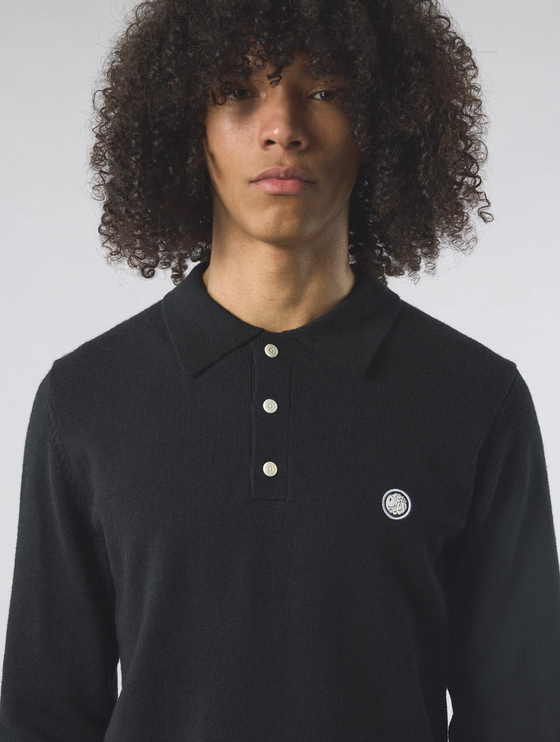 MERINO BLEND LS KNITTED POLO BLACK