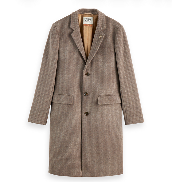 CLASSIC WOOL COAT TAUPE GRID CHECK
