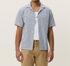 STRIPE LINEN MIX CAMP SHIRT DARK DENIM