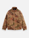 MOUNTAIN PRINT CORDUROY PUFFER JACKET BEIGE