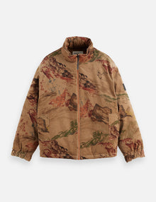  MOUNTAIN PRINT CORDUROY PUFFER JACKET BEIGE