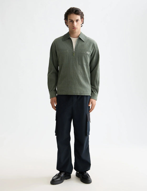 1/2 ZIP CORDUROY SHIRT GREEN