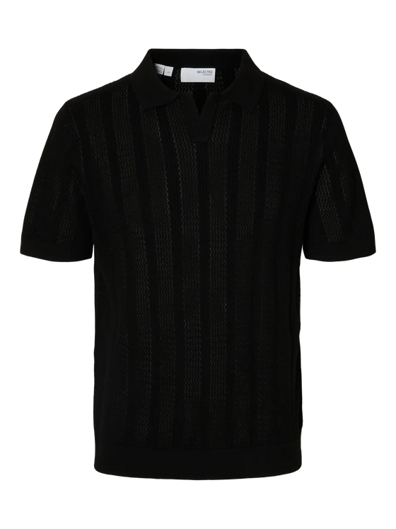 WELLS CROCHET SS POLO BLACK