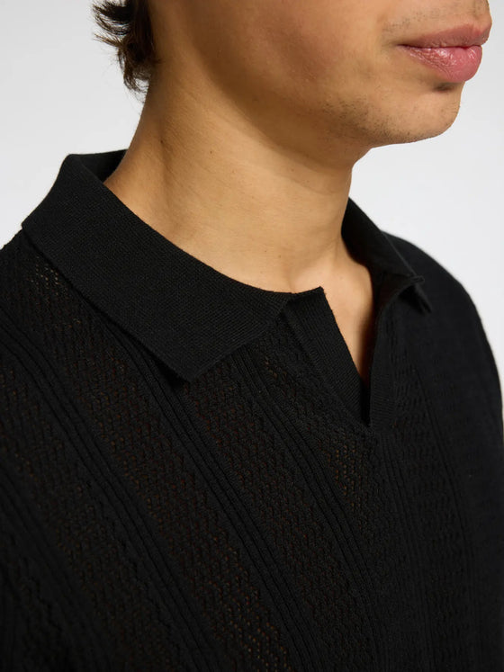 WELLS CROCHET SS POLO BLACK
