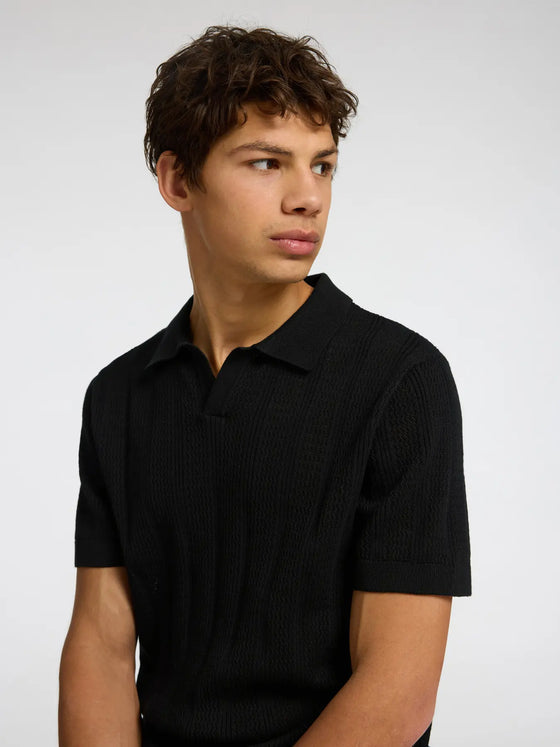 WELLS CROCHET SS POLO BLACK