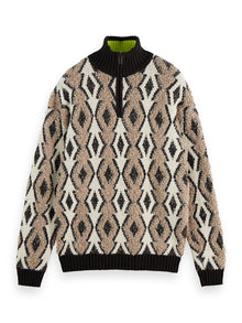  ARGYLE JACQUARD 1/2 ZIP KNIT DIAMOND EGGNOG