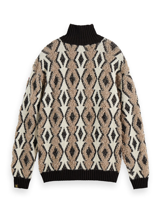 ARGYLE JACQUARD 1/2 ZIP KNIT DIAMOND EGGNOG