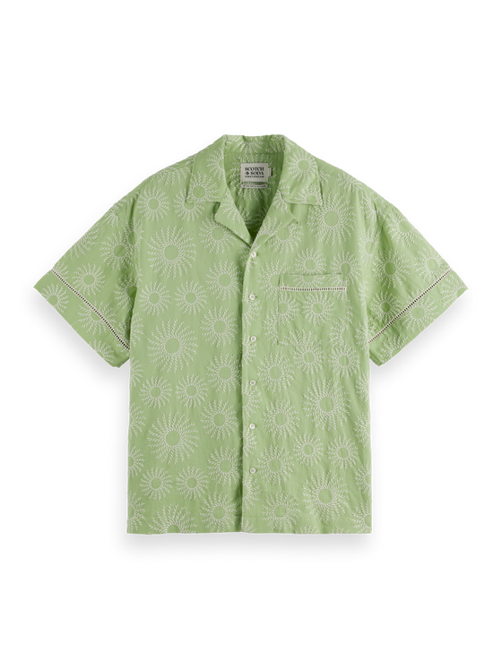 EMBROIDERED LINEN BLEND SS SHIRT PISTACHIO