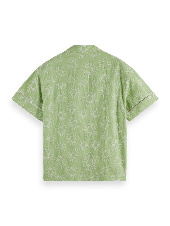 EMBROIDERED LINEN BLEND SS SHIRT PISTACHIO