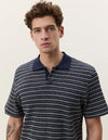 KNITTED STRIPE SS POLO DARK BLUE NIGHT