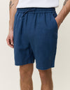 DRAWSTRING LINEN SHORTS DARK DENIM 430
