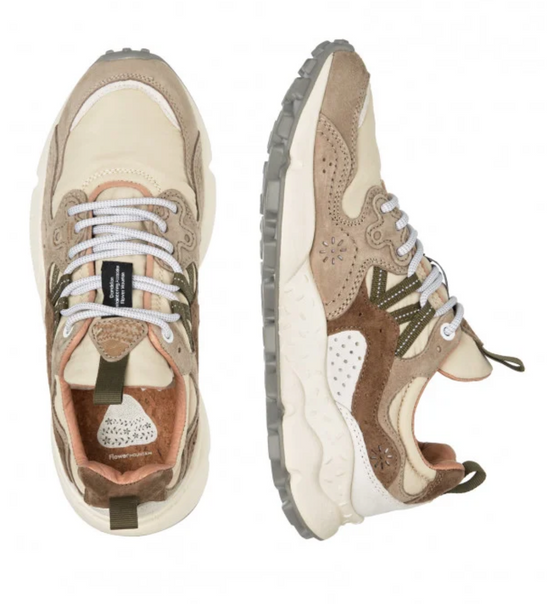 YAMANO 3 MIXED SUEDE/NYLON SNEAKER - OFF WHITE / BEIGE